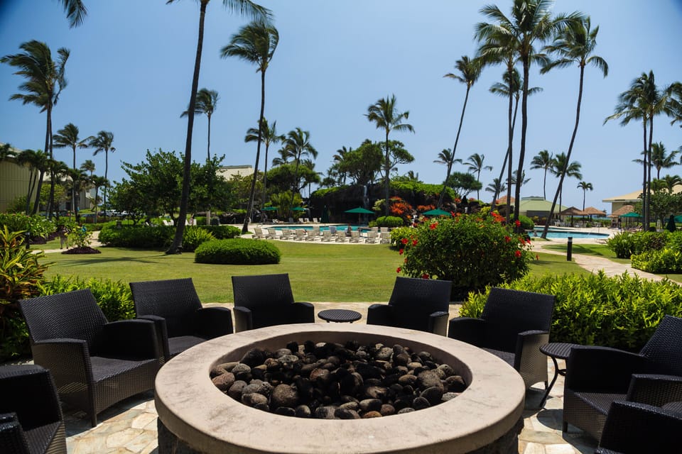 Fire place by the pool
