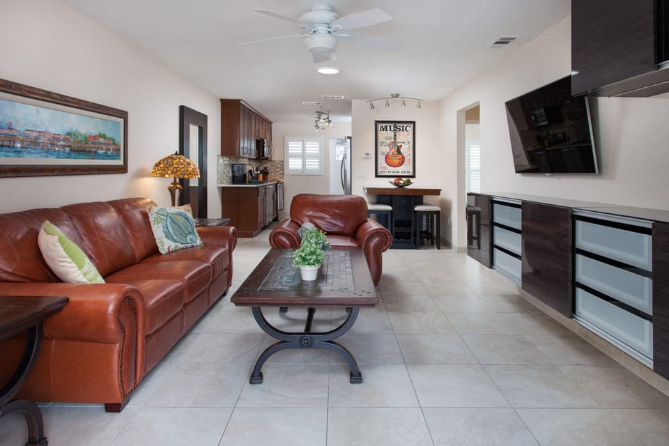 Full View of Living Area Dining & Kitchen from Deck