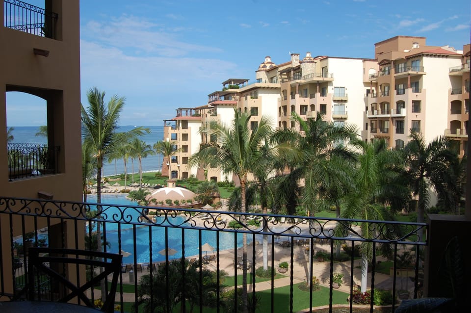 the pool and ocean view from our villa 