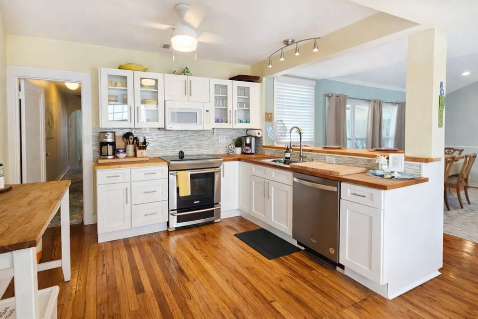 large open kitchen to living and dining area