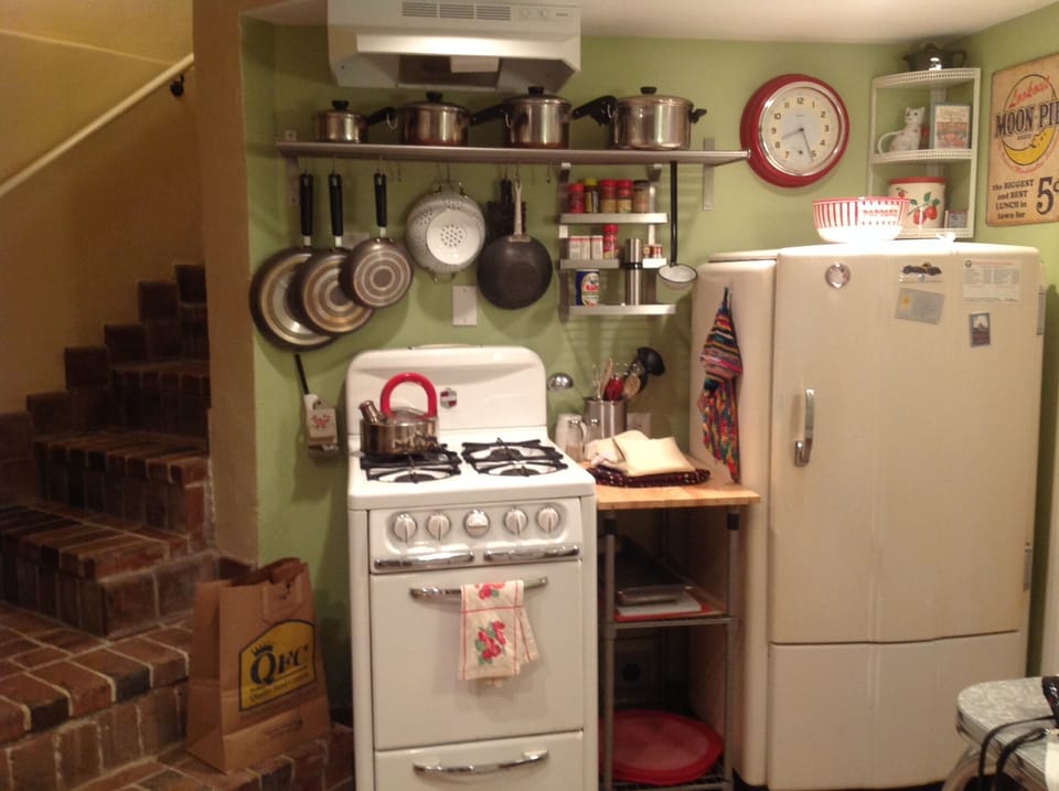 Everything you may need for cooking including spices and condiments.