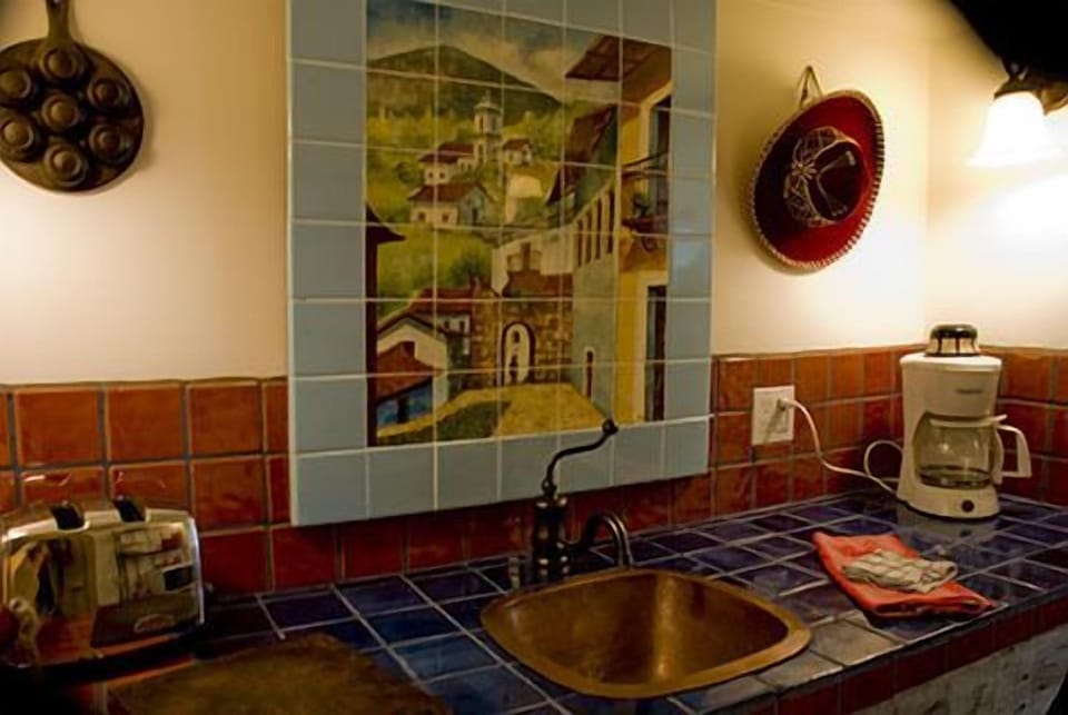 Our galley with Mexican tiles from our family's sojourn to the Southwest. 