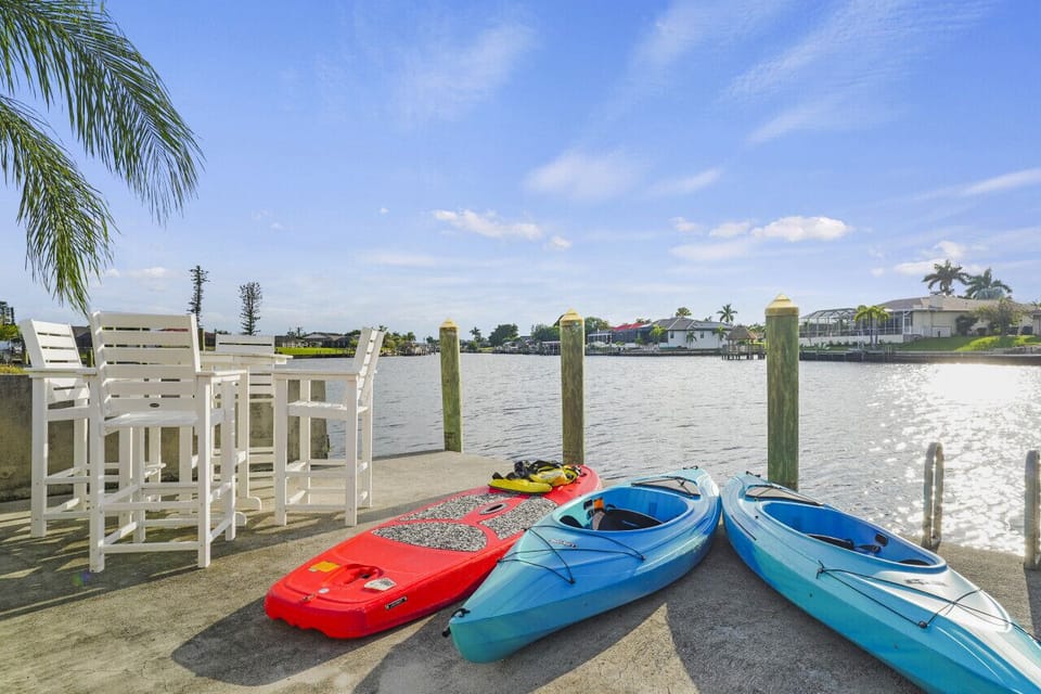 kayaks/paddle board on the fishing dock