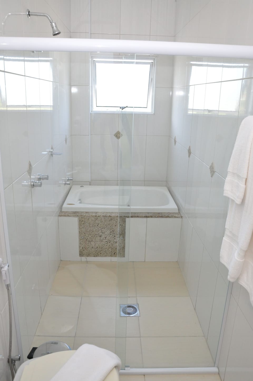 Shower, free toiletries, hair dryer, towels
