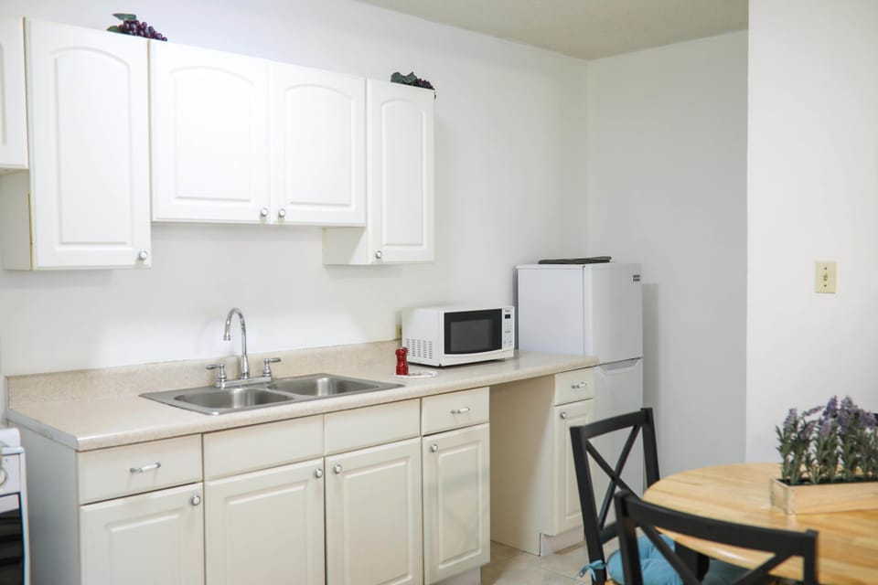 Deluxe Apartment, 1 King Bed, Terrace, Garden Area | Private kitchen | Full-size fridge, microwave, oven, stovetop