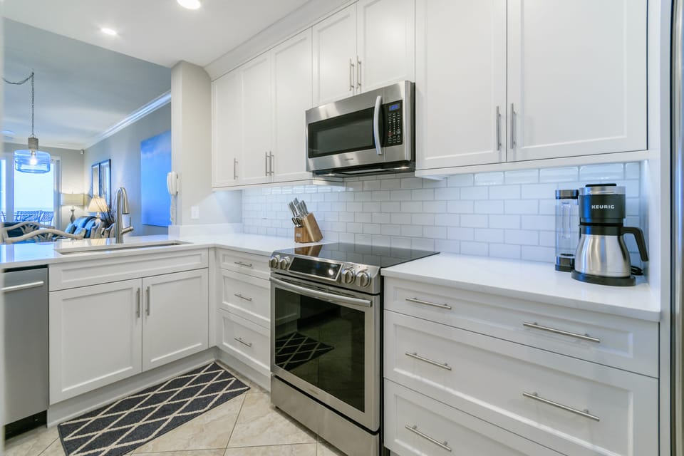 Clean, bright, and open newly remodeled kitchen.