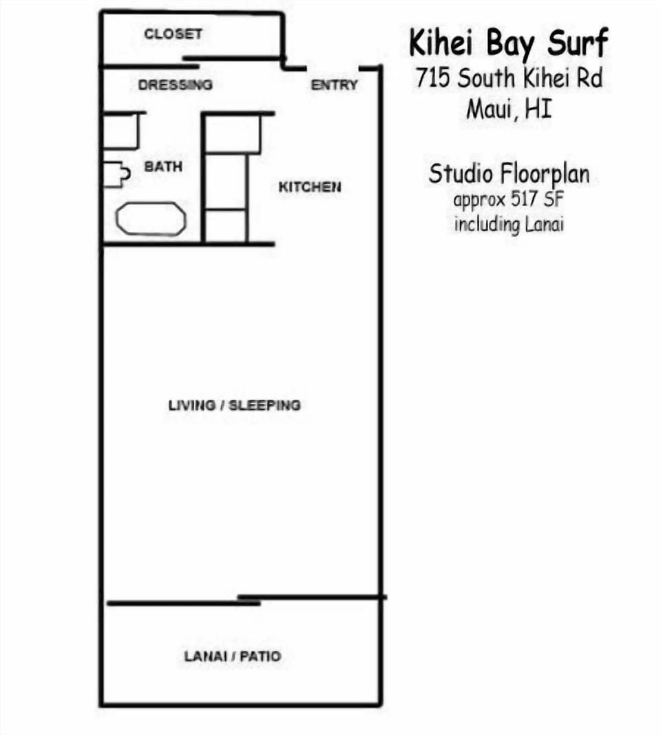 Floor plan for Kihei Bay Surf Studio.  