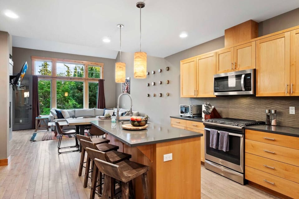 View of kitchen island and counter tops