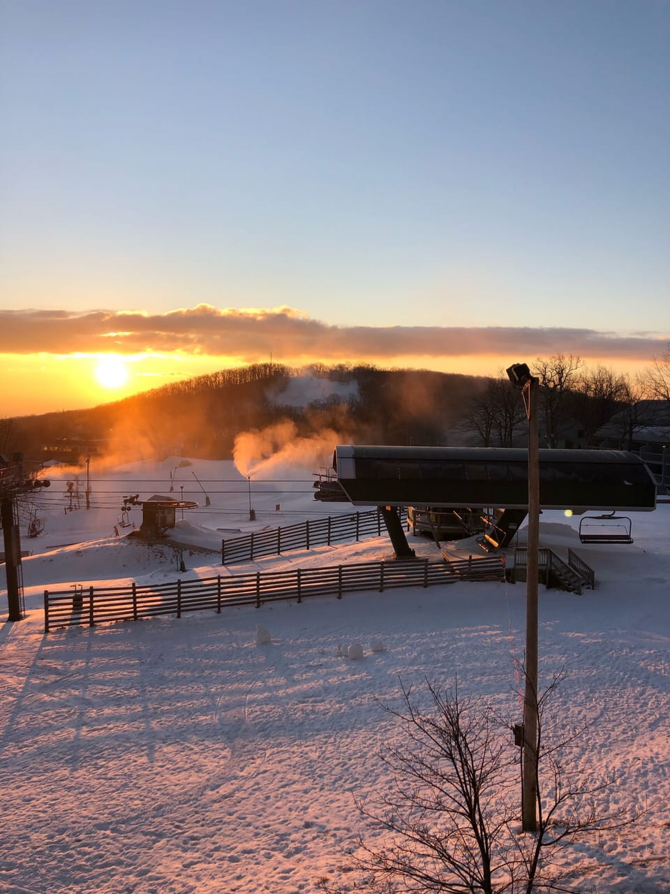 Morning view of ski lift from deck