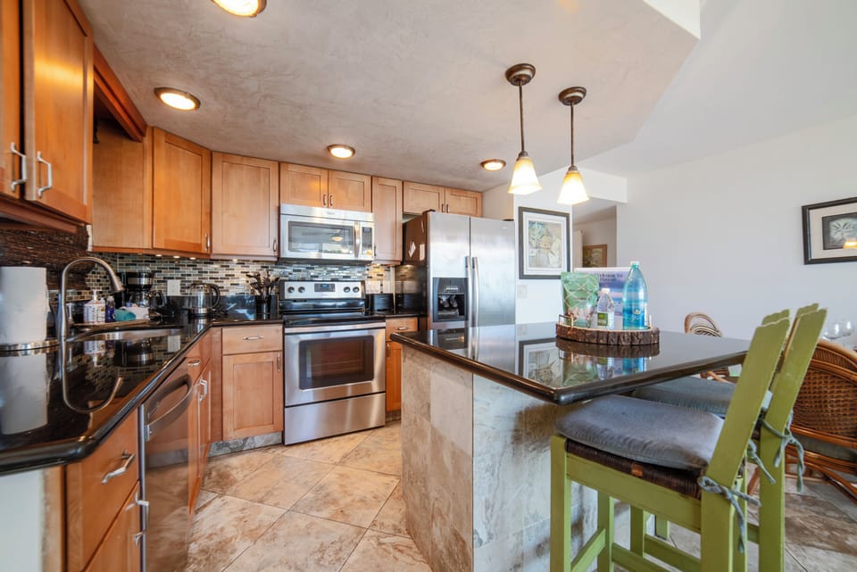 Kitchen island with barstools