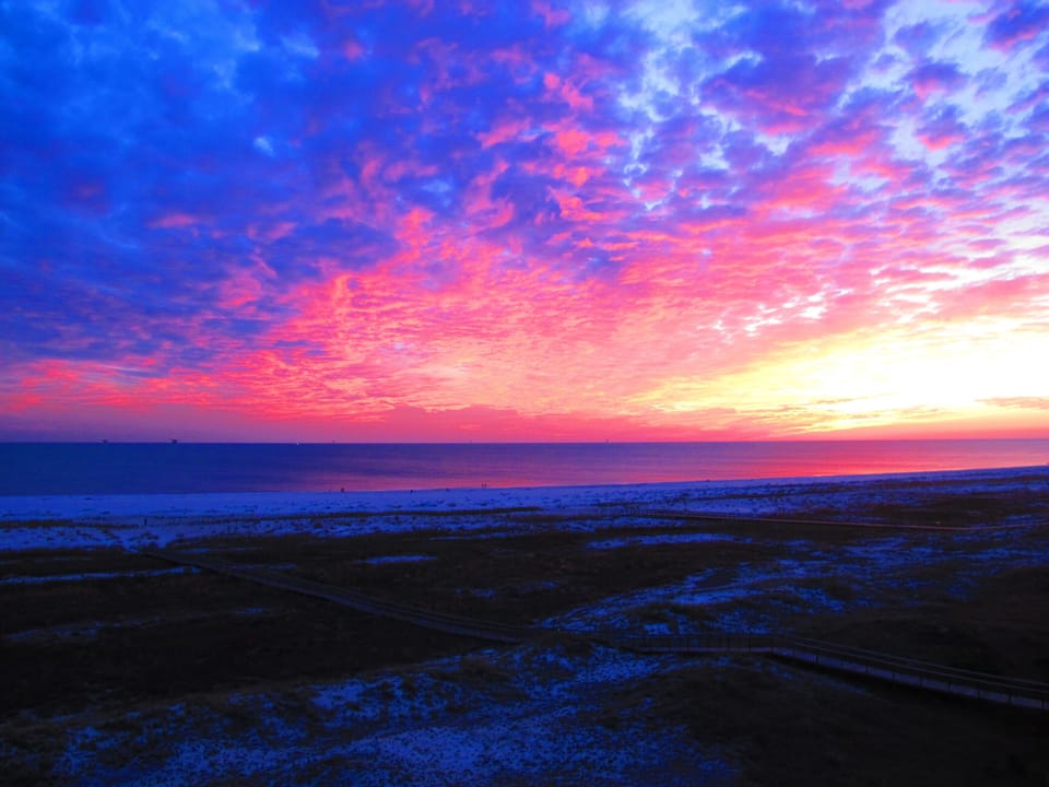 Sunset viewed from balcony.