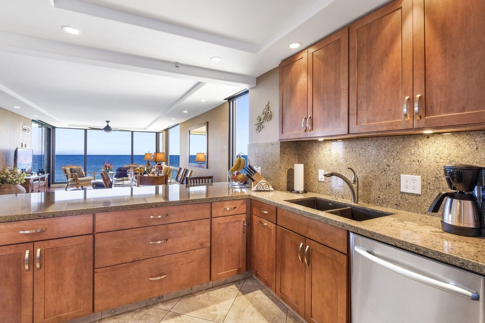 The kitchen even has a view of the ocean!