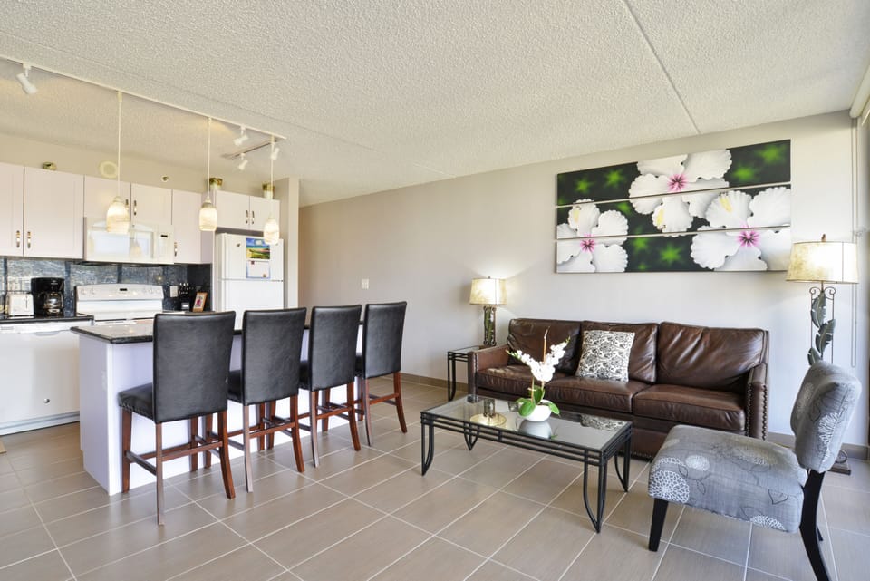 Cool Comfortable Leather Sofa and Bar Chairs