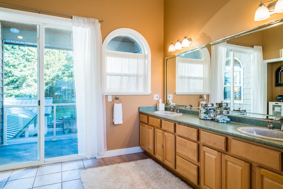 Master bathroom with private deck. 