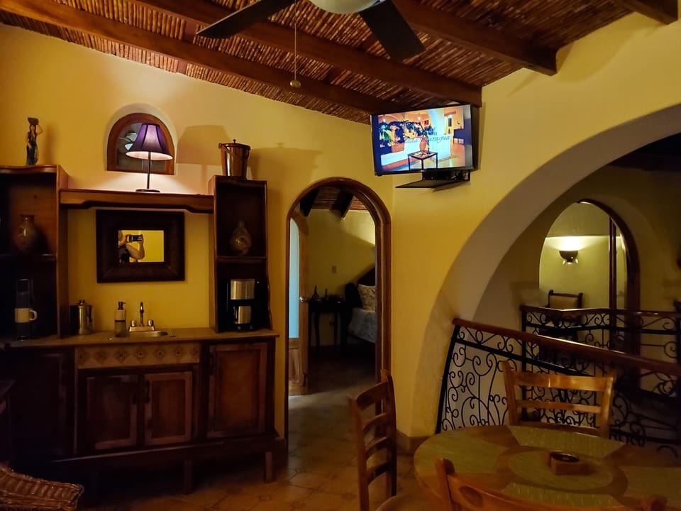 Television on upstairs balcony
