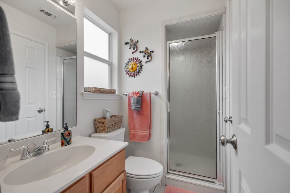 walk-in shower in the guest bath