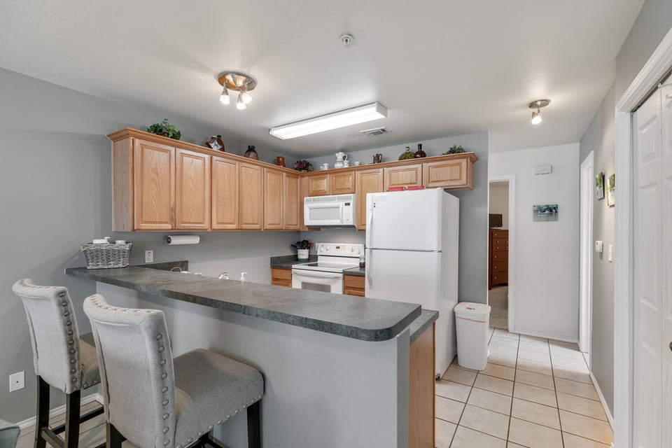 kitchen bar counter opens into living area