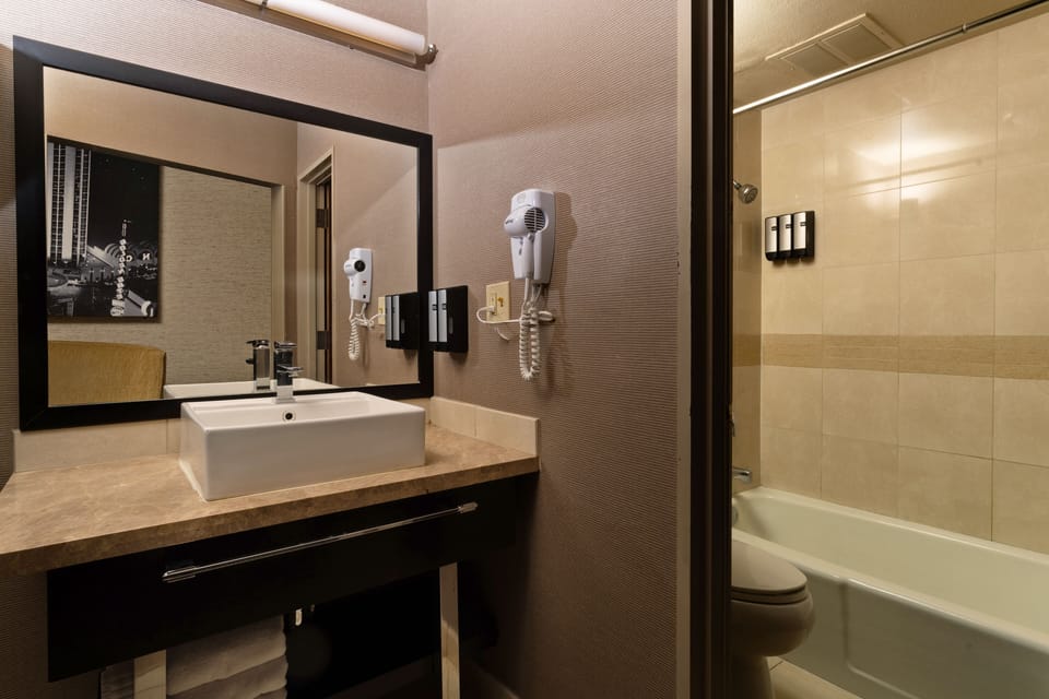 Eco-friendly toiletries, hair dryer, towels, soap