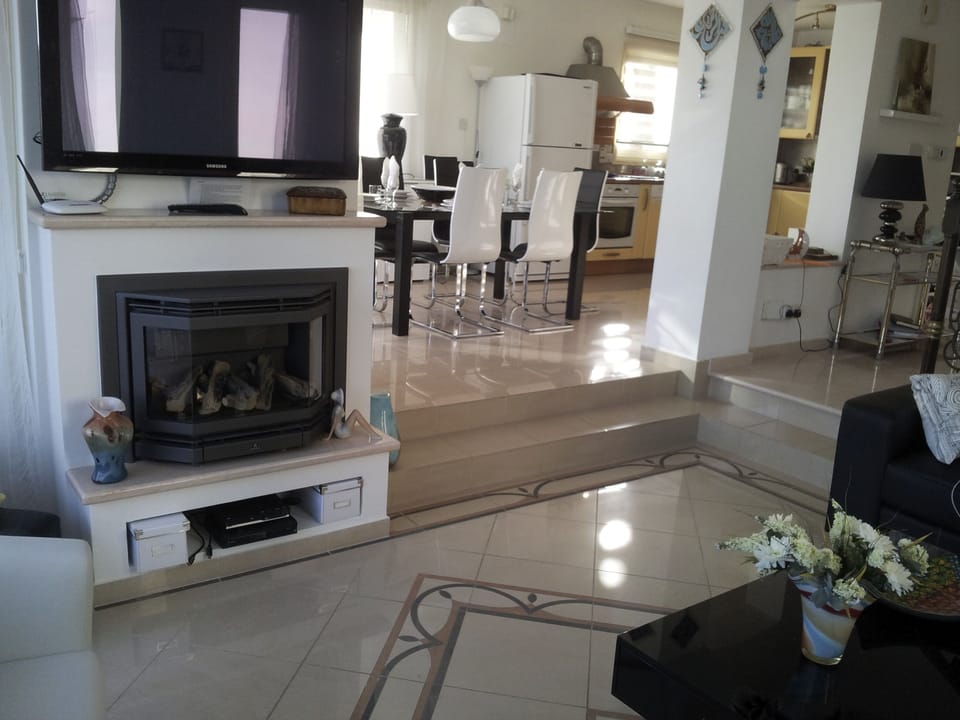 An open plan layout & gas fire