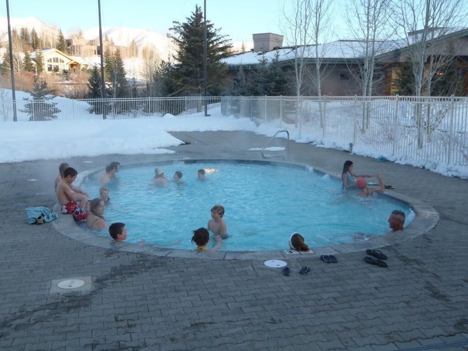 Giant hot tub at the Elkhorn Village poolhouse. Relax after skiing!