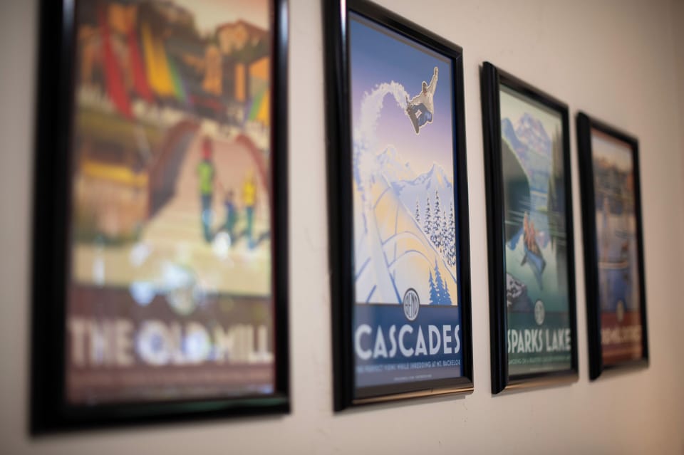 Posters of local places in Bend.