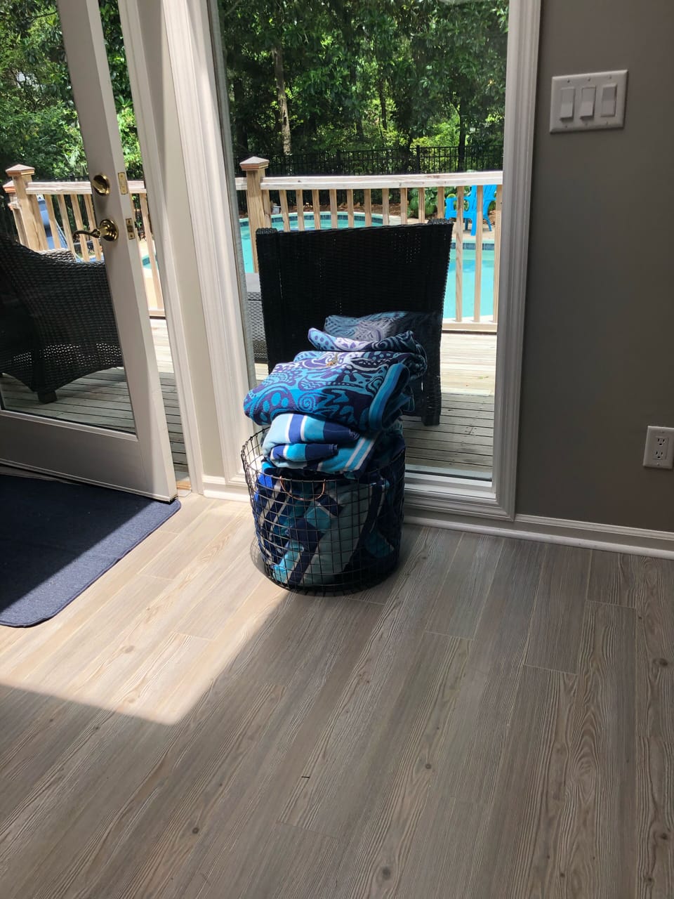 Pool Towels by the back door.