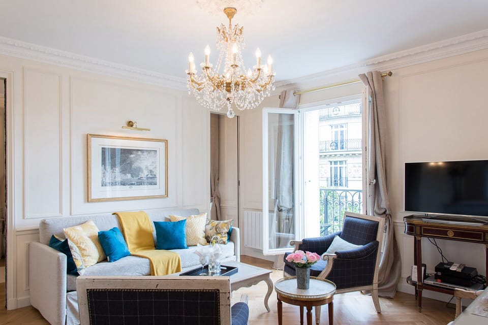 The stylish living room is a welcoming retreat.