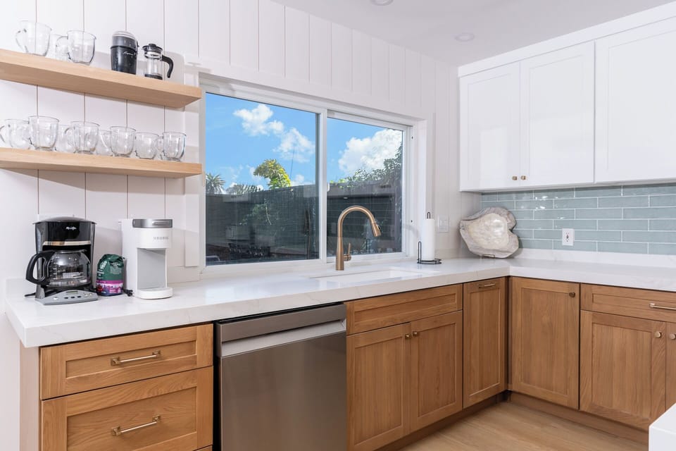 new stainless steel dishwasher, Mr. coffee and Keurig coffee maker