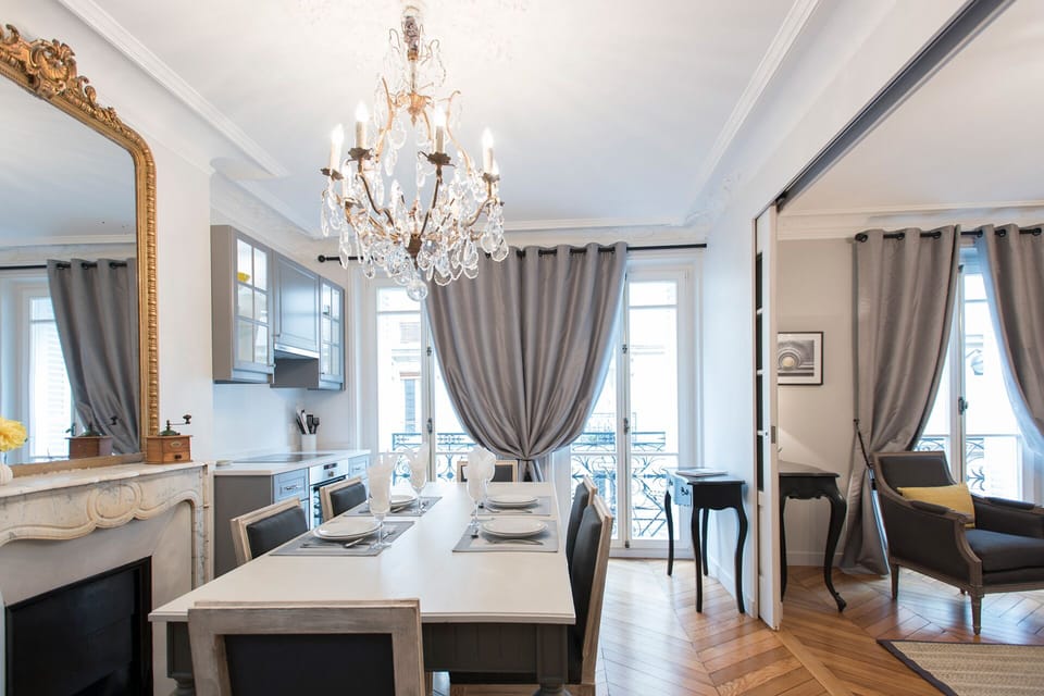 Sliding doors can be closed to create separate spaces.