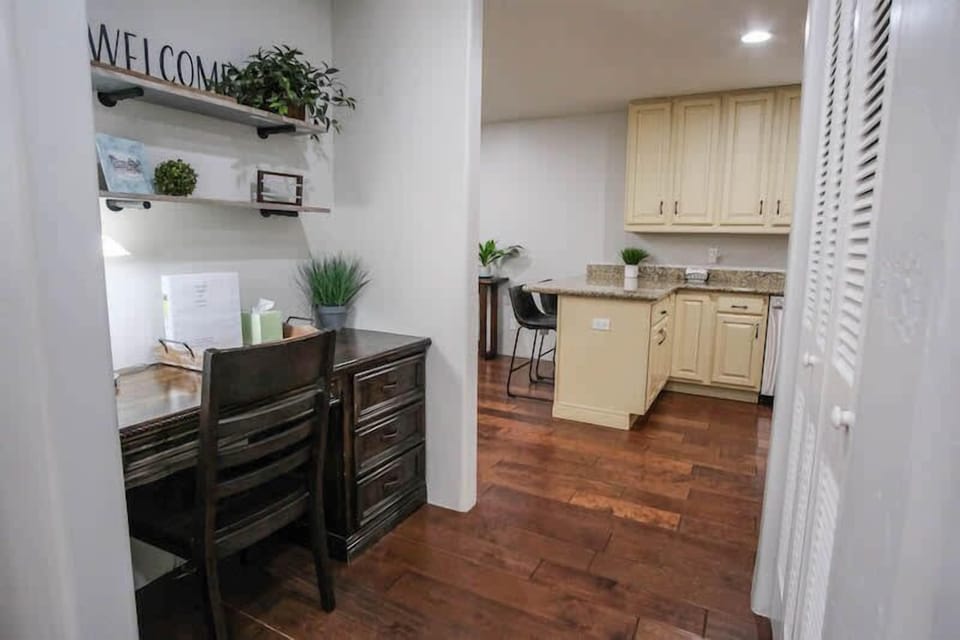 Desk in Hallway with Office Supplies