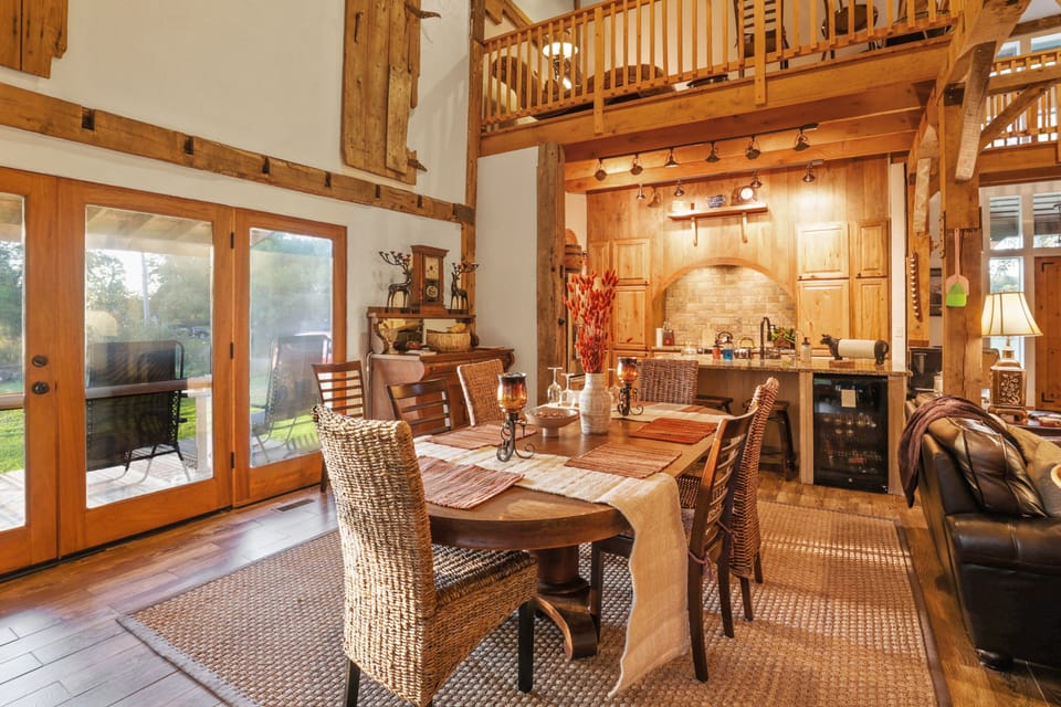 Comfortably seats 8.Watch wildlife, french doors surround you while dining.