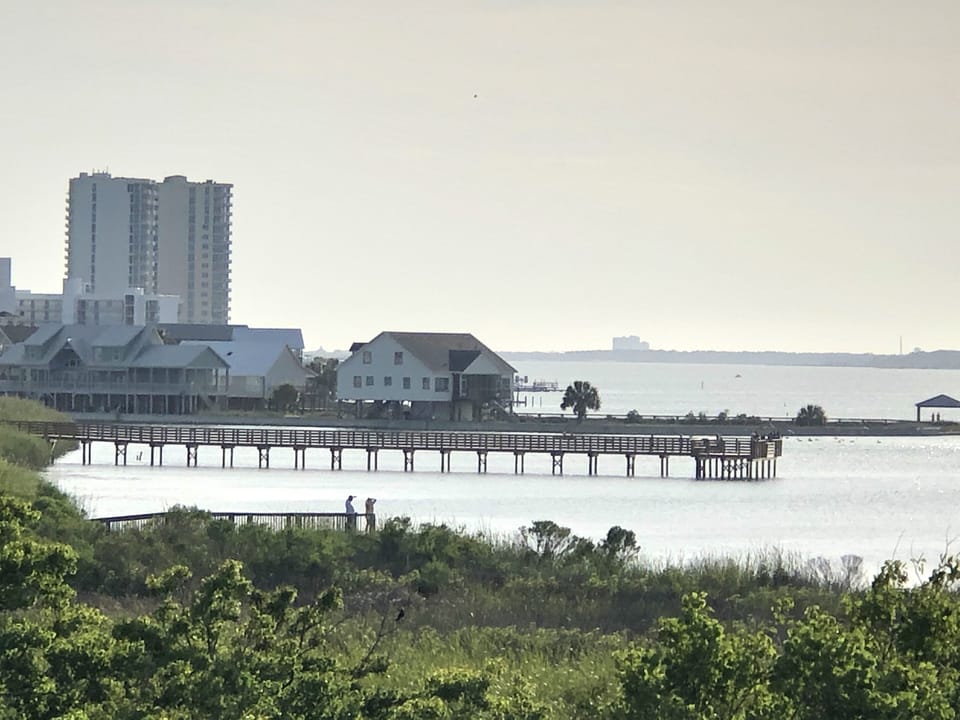 Living room balcony view of new public fishing pier. 