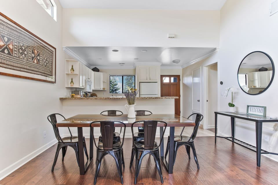 Kitchen and dining area flow seamlessly together.