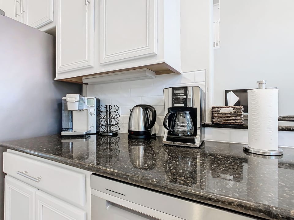 drip coffee and K-Cups - electric kettle  (toaster oven and blender not shown)