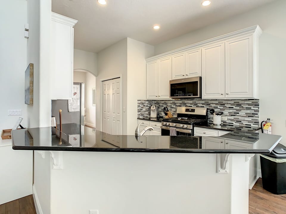 View from the living room - stainless steel appliances