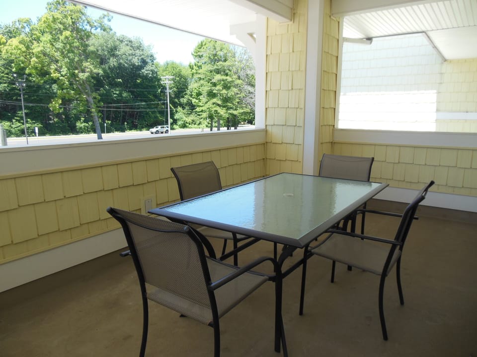 Patio with area to eat or relax.