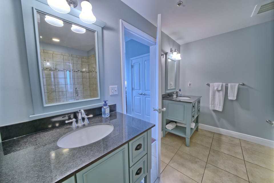 Master bedroom has double vanities and walk in shower!