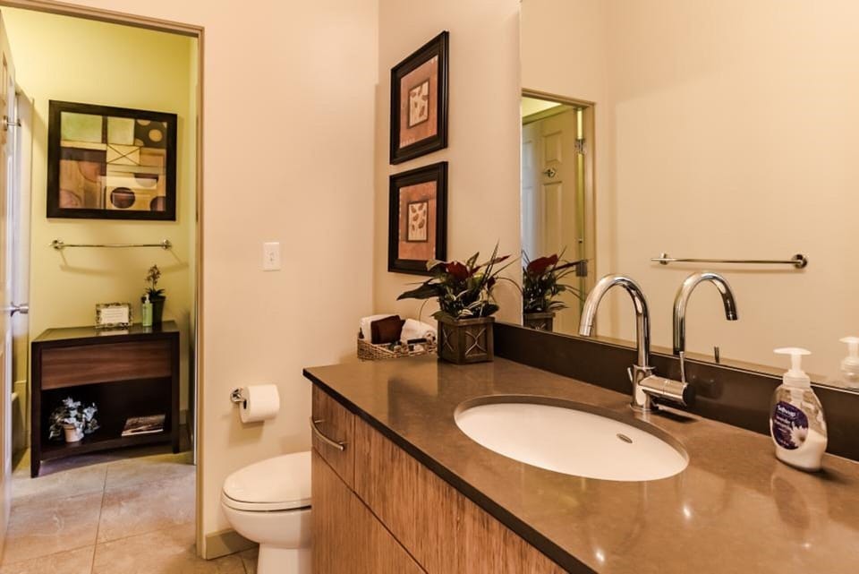 bathroom at the top of the stairs connects to  tub/shower room. (locking doors)