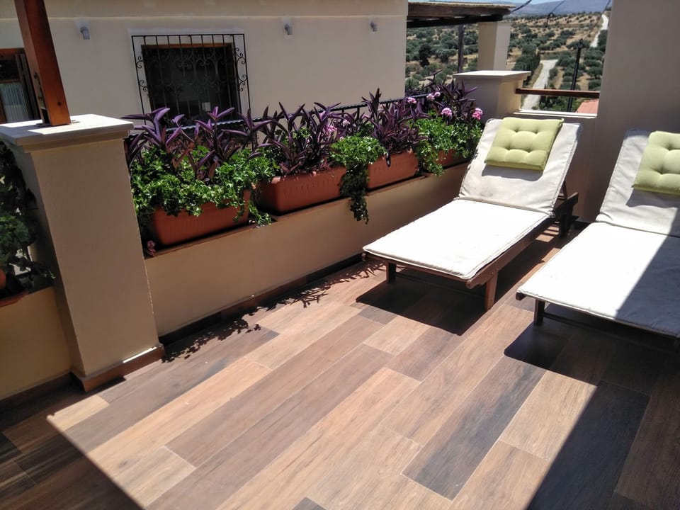 Sun loungers on balcony