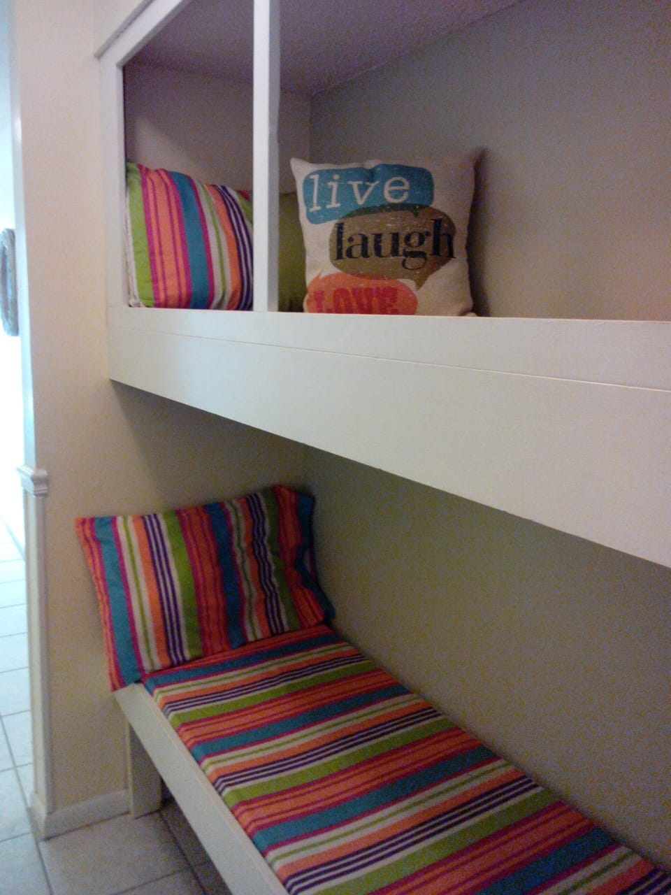 Kids love these colorful bunk beds in the hallway!