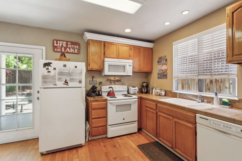 A fully equipped kitchen with everything you need for cooking and dining.