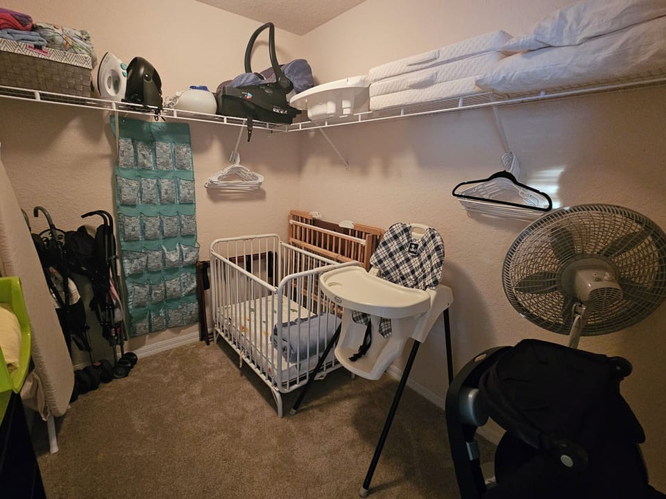 Upstairs Master closet - Storage for Crib, Playpen, High Chair, etc...