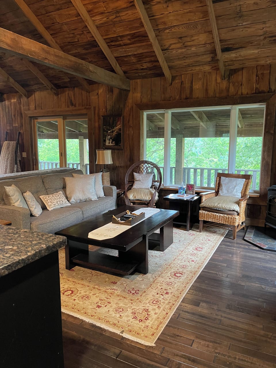 Cozy, open concept with vaulted wood ceilings and majestic river views. 

