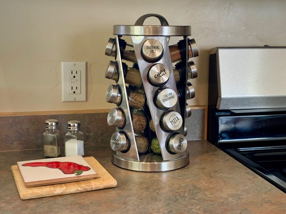 Spice rack in kitchen