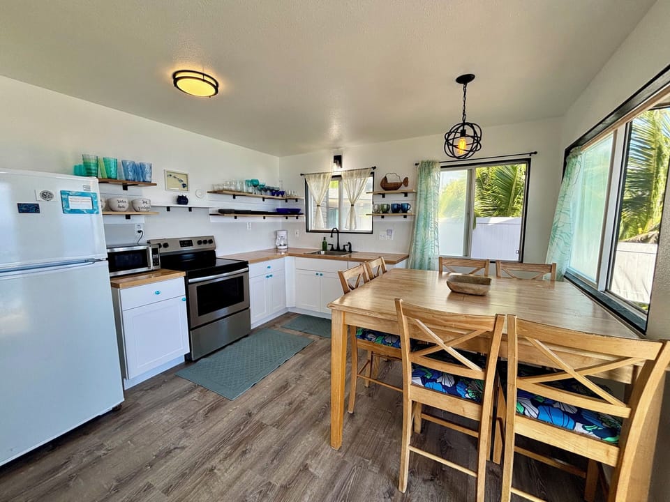 Fully stocked kitchen.