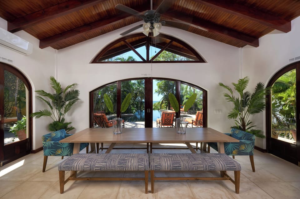 Double sliding doors fully open for indoor/outdoor living. 