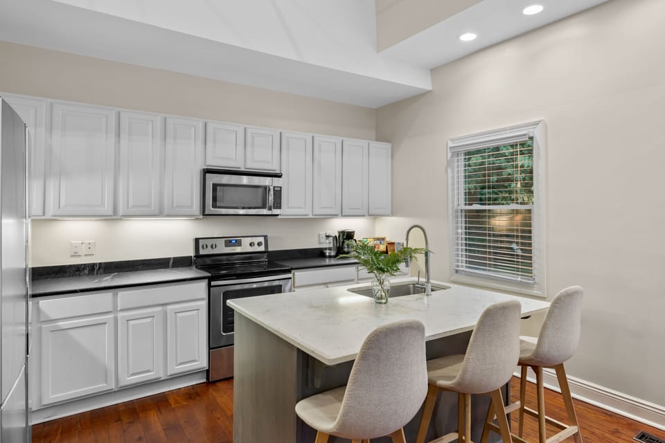 Custom island with quartz countertops
