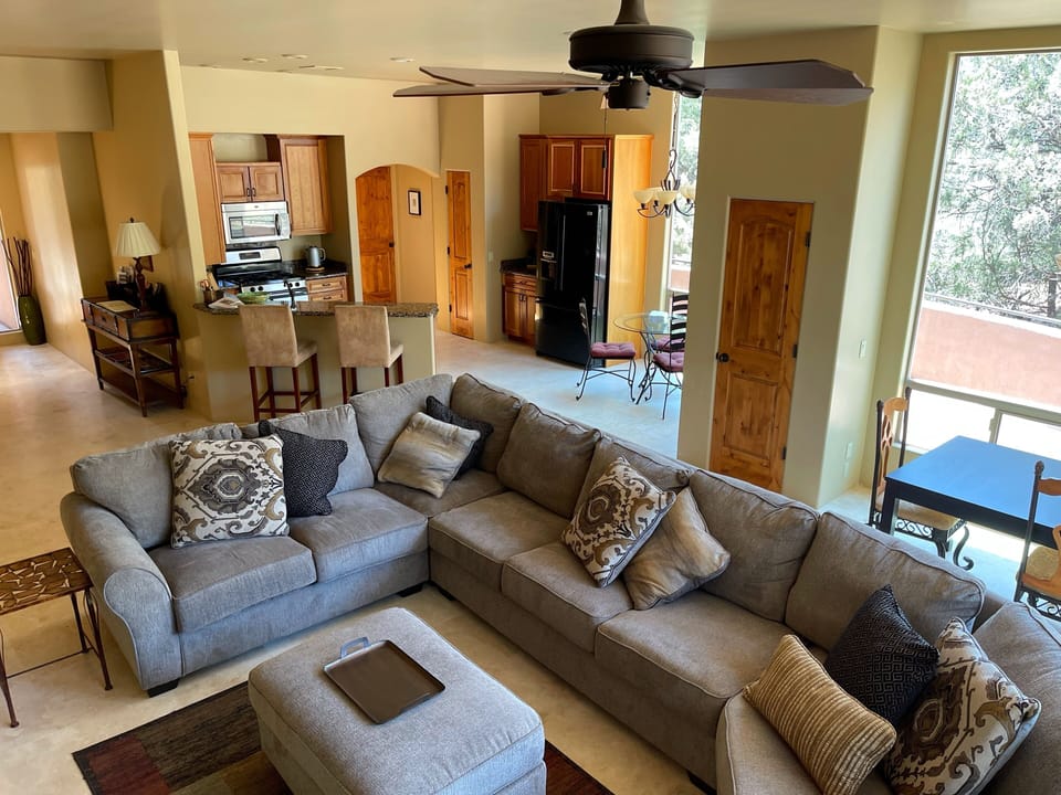 The great room flows right into the breakfast nook and kitchen.