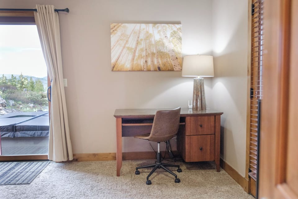 Desk space in the primary bedroom for a peaceful place to work