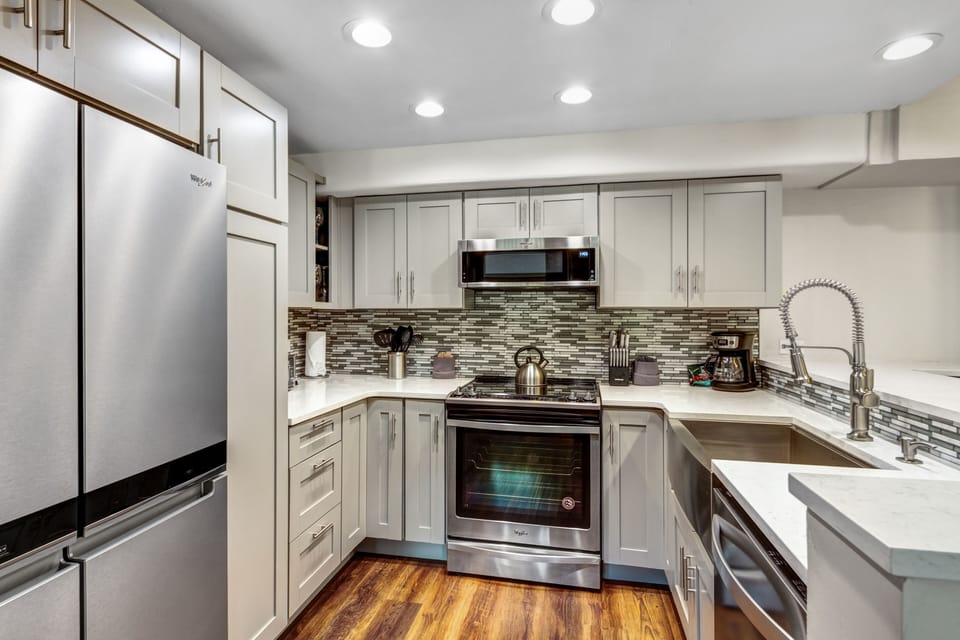 Newly renovated kitchen with stainless steel appliances